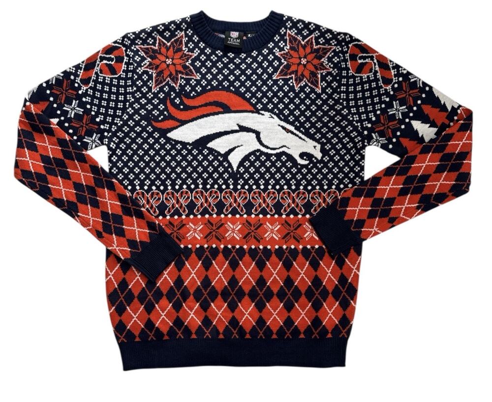 Denver Bronco Sweater NFL Team Apparel Medium Orange Blue Game Day Holiday 2025
